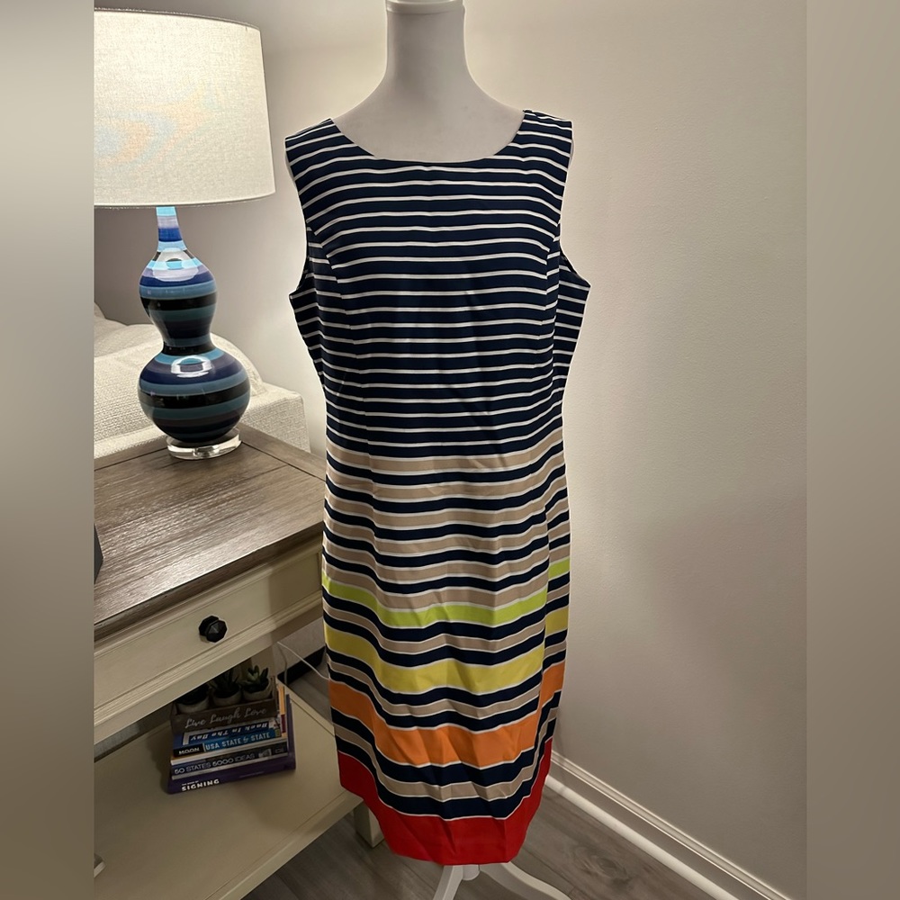 Ellen Tracy Sleeveless Striped Sheath Dress - Size 12